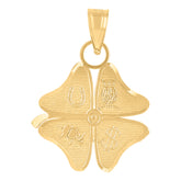 14Kt Yellow Gold Unisex Diamond-Cut Lucky Clover Leaf Ht:21.6Mm Good Luck Pendant Charm